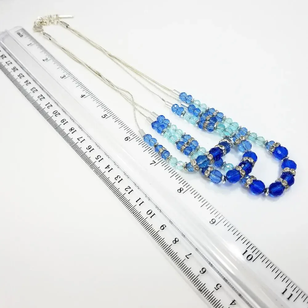 Nine West Blue Beads 3 Strand Snake Chain Necklace, 18 Inches